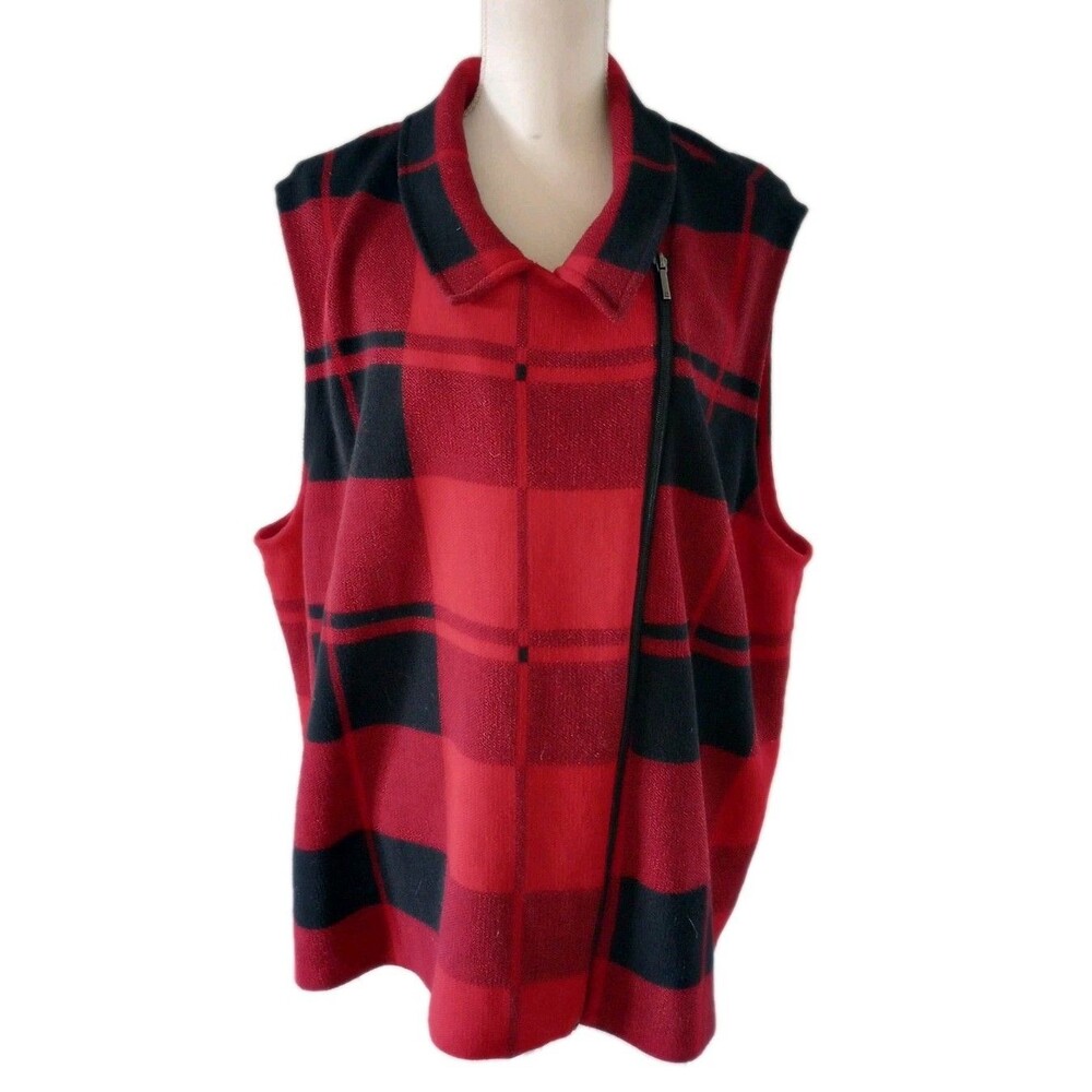 Chaps Vest Womens 3X Red Black Buffalo Plaid Full Zip